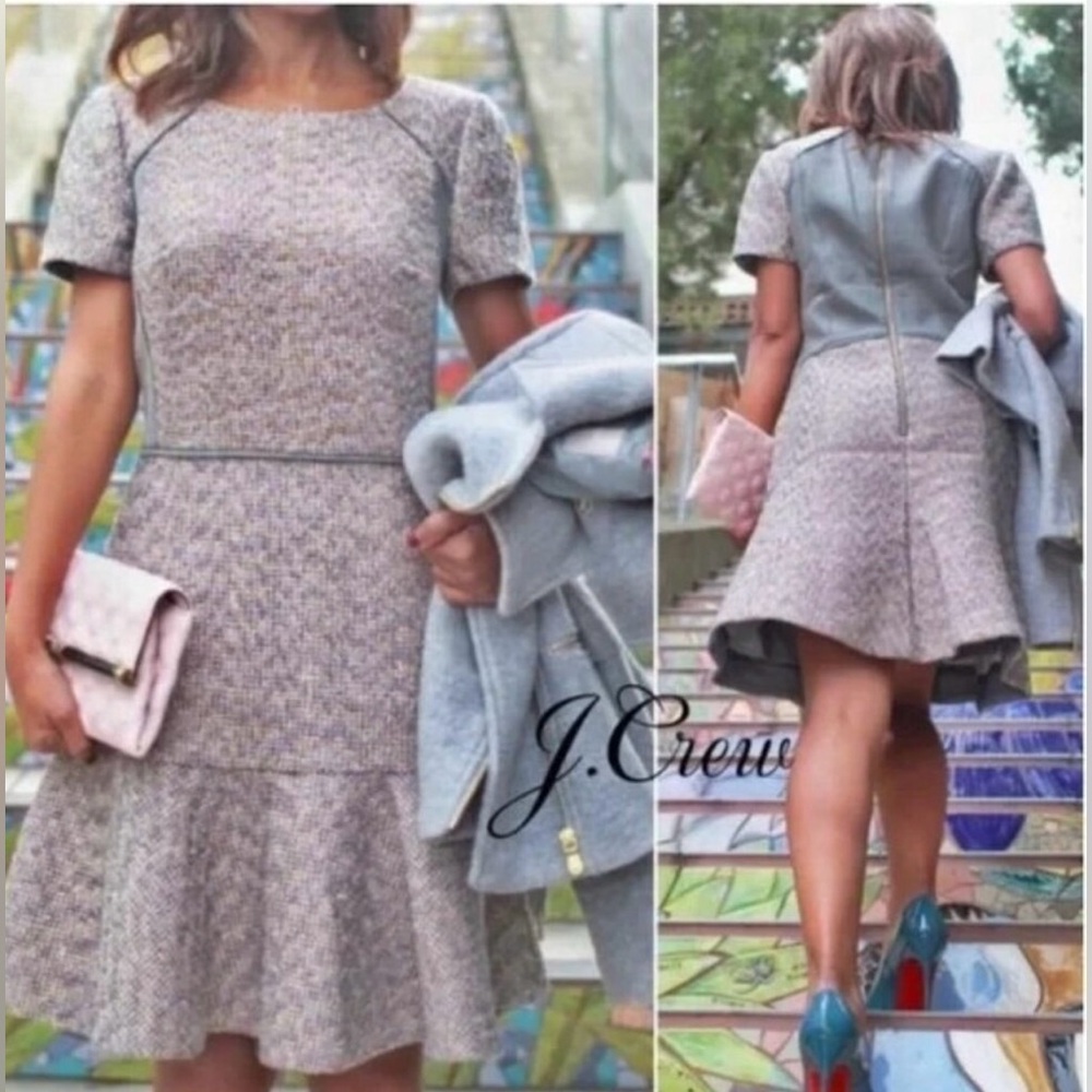 J. Crew Metallic Gray/Mixed Tweed Fit & Flare Dress Stretch E1568 Size 8